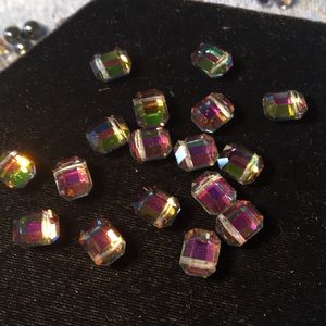 Square greenish crystal beads , hole thru the top